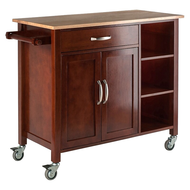 Winsome Mabel 3-Shelf Wood Mobile Kitchen Cart with Lockable Wheels, Walnut/Natural (94843) image 1
