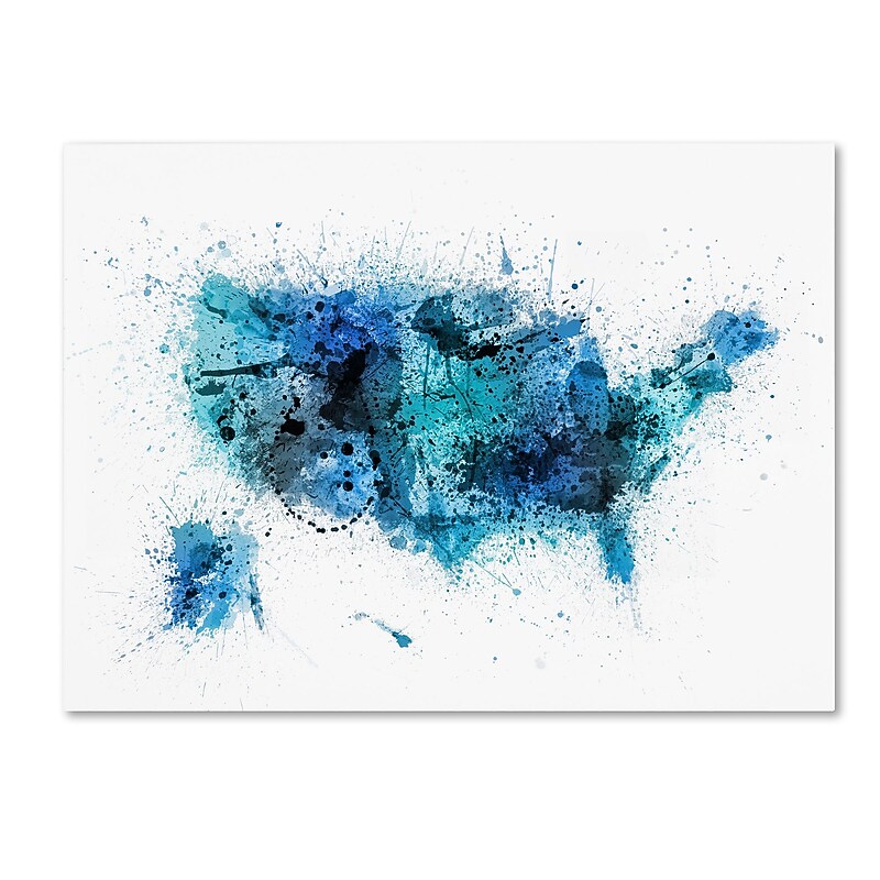 Trademark Fine Art Michael Tompsett 'US Paint Splashes Map' 14" x 19" Canvas Stretched (190836016419) image 1