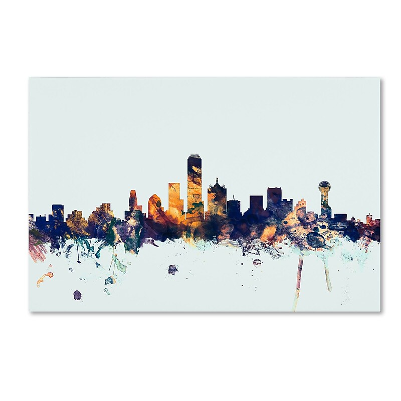 Trademark Fine Art Michael Tompsett 'Dallas Texas Skyline Blue' 12" x 19" Canvas Stretched Art Print (190836085286) image 1