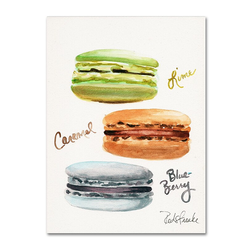 Trademark Fine Art Jennifer Redstreake '3 Macarons with Words' 14" x 19" Canvas Stretched (886511940772) image 1