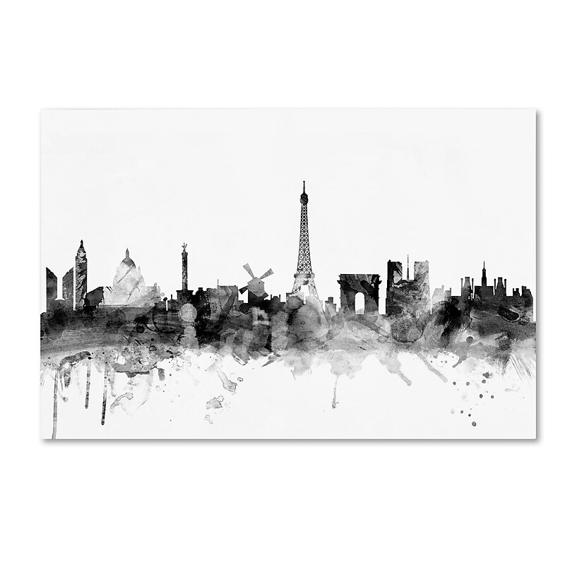Trademark Fine Art Michael Tompsett 'Paris France Skyline B&W' 12" x 19" Canvas Stretched Art Print (190836031894) image 1