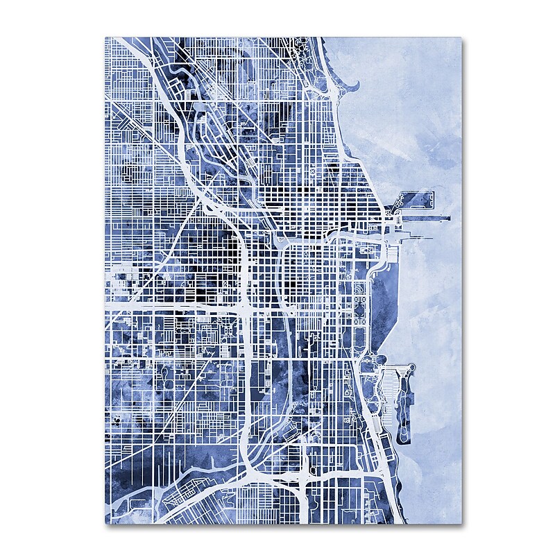 Trademark Fine Art Michael Tompsett 'Chicago City Street Map B&W' 14" x 19" Canvas Stretched (190836016891) image 1