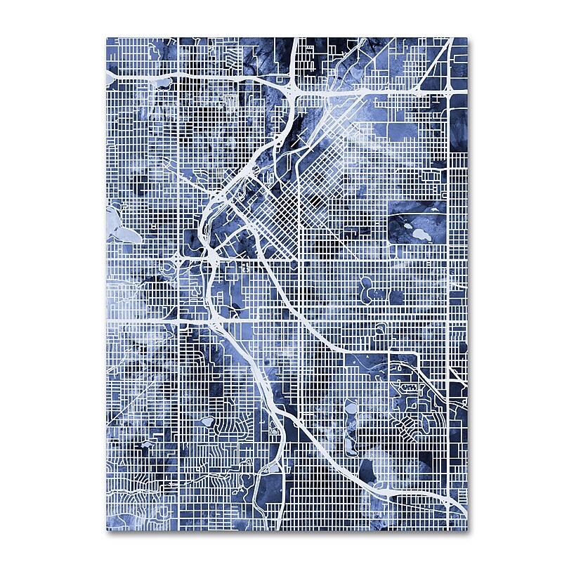 Trademark Fine Art Michael Tompsett 'Denver Colorado Street Map B&W' 14" x 19" Canvas Stretched (190836018338) image 1