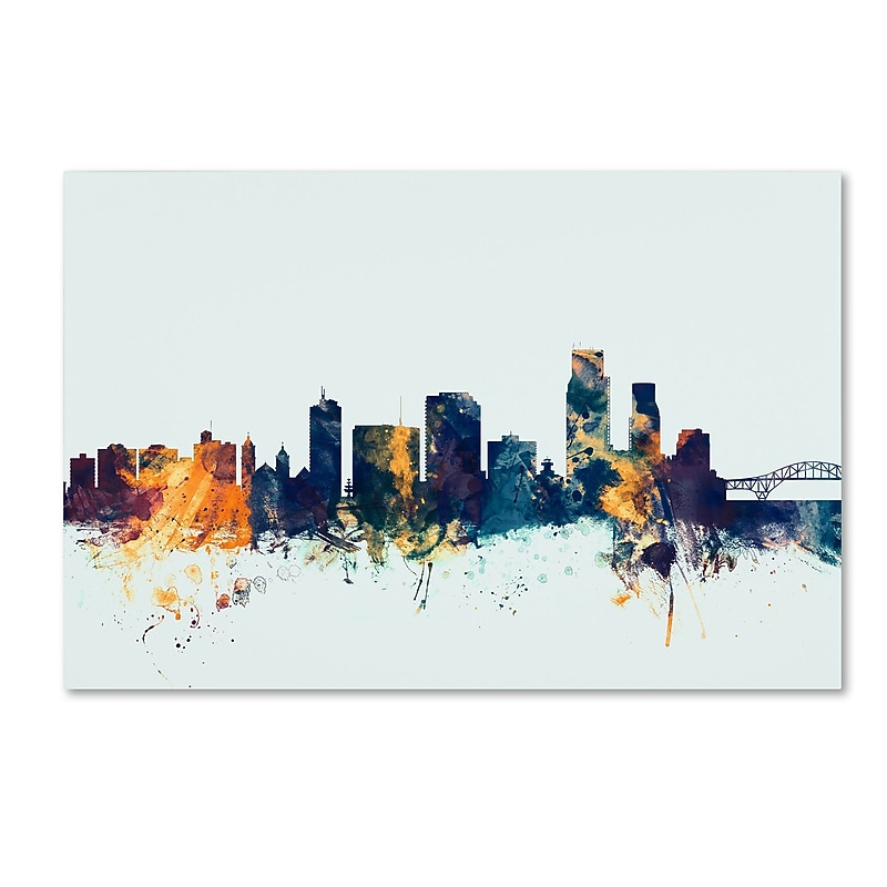 Trademark Fine Art Michael Tompsett 'Corpus Christie Skyline Blue' 12" x 19" Canvas Stretched (190836089406) image 1