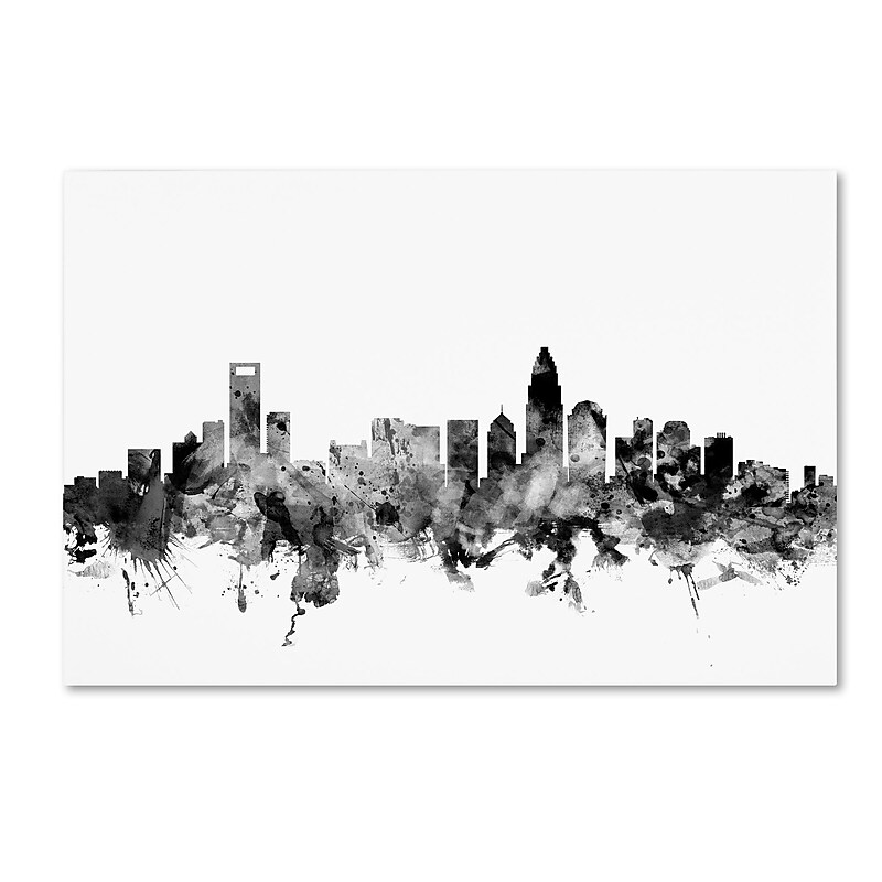 Trademark Fine Art Michael Tompsett 'Charlotte NC Skyline B&W' 12" x 19" Canvas Stretched Art Print (190836077205) image 1