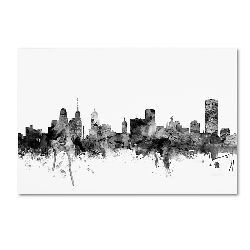 Trademark Fine Art Michael Tompsett 'Buffalo New York Skyline B&W' 12" x 19" Canvas Stretched Art Print (190836080045) image 1