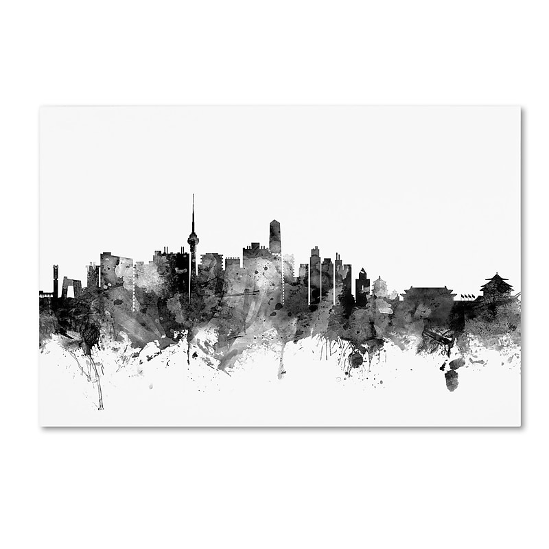 Trademark Fine Art Michael Tompsett 'Beijing China Skyline B&W' 12" x 19" Canvas Stretched (190836079681) image 1
