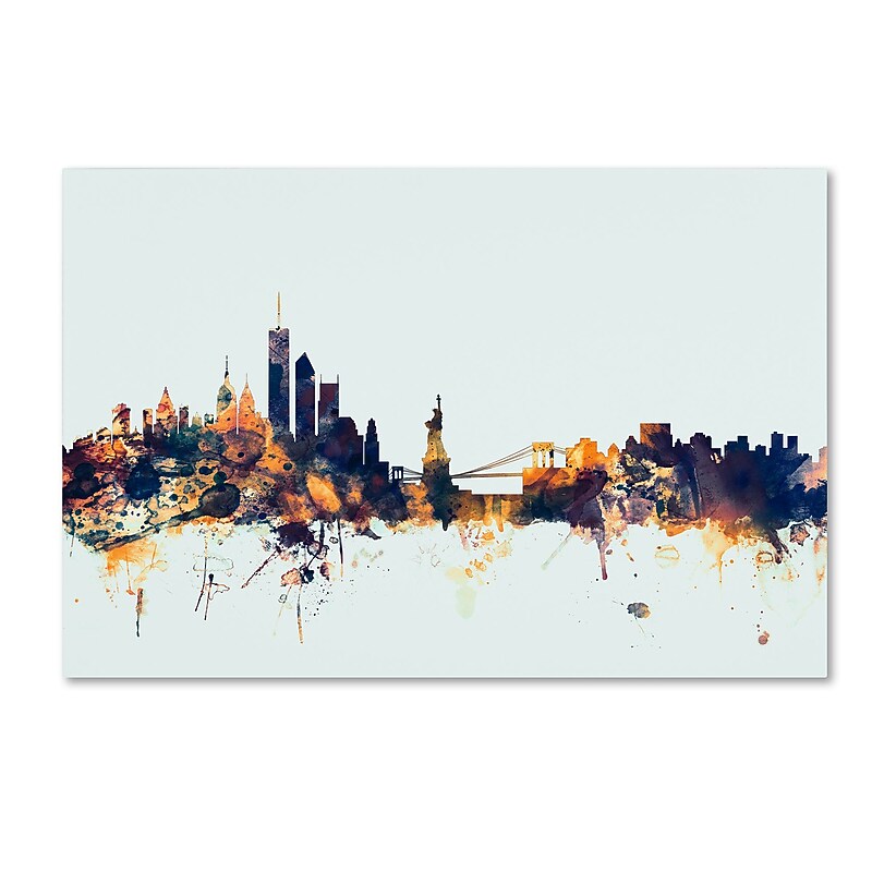 Trademark Fine Art Michael Tompsett 'New York Skyline Blue' 12" x 19" Canvas Stretched Art Print (190836082742) image 1