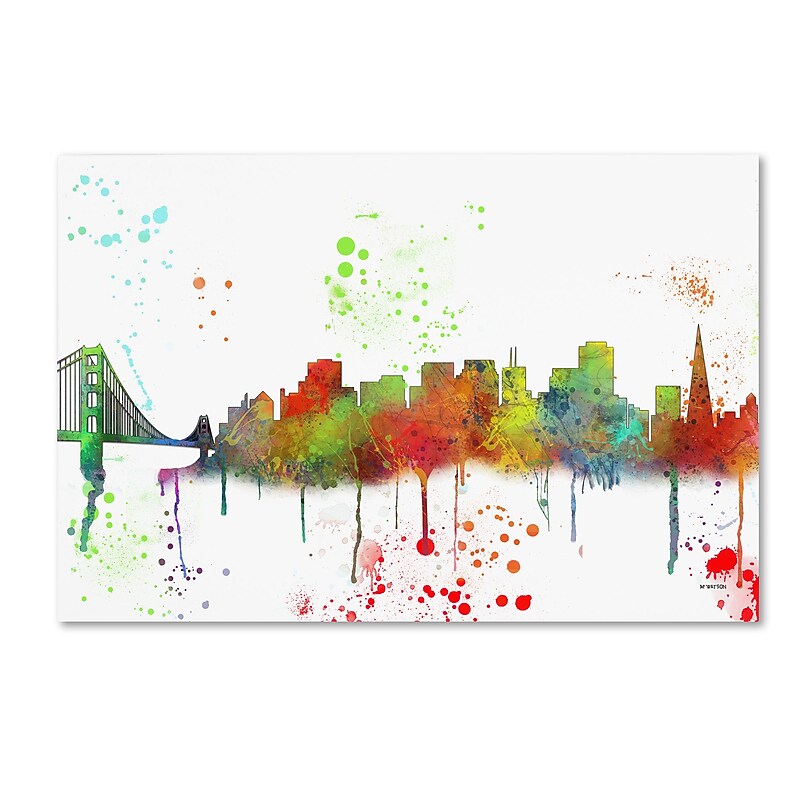 Trademark Fine Art Marlene Watson 'San Francisco CA Skyline Mclr-1' 12" x 19" Canvas Stretched Art Print (190836210466) image 1