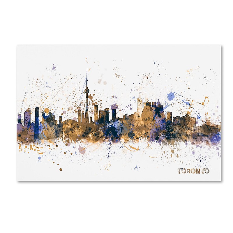 Trademark Fine Art Michael Tompsett 'Toronto Canada Skyline Purple' 12" x 19" Canvas Stretched Art Print (190836096909) image 1