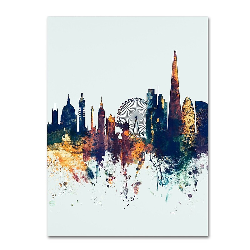 Trademark Fine Art Michael Tompsett 'London Skyline Tall Blue' 14" x 19" Canvas Stretched Art Print (190836097081) image 1
