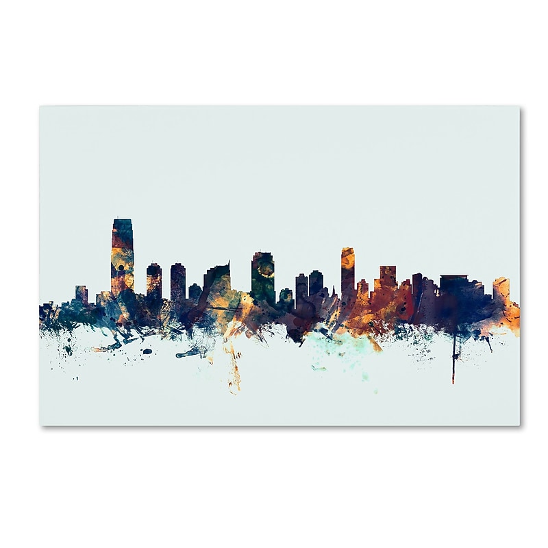 Trademark Fine Art Michael Tompsett 'Jersey City NJ Skyline Blue' 12" x 19" Canvas Stretched (190836090525) image 1