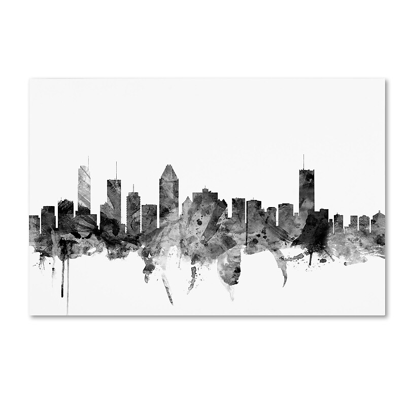 Trademark Fine Art Michael Tompsett 'Montreal Canada Skyline B&W' 12" x 19" Canvas Stretched Art Print (190836106745) image 1