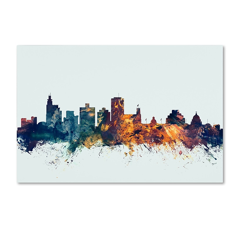 Trademark Fine Art Michael Tompsett 'Jackson MS Skyline Blue' 12" x 19" Canvas Stretched Art Print (190836090365) image 1