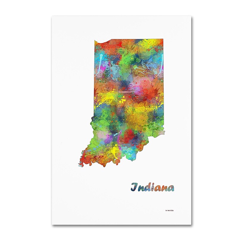 Trademark Fine Art Marlene Watson 'Indiana State Map-1' 12" x 19" Canvas Stretched Art Print (190836214389) image 1