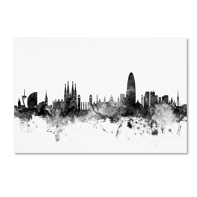 Trademark Fine Art Michael Tompsett 'Barcelona Spain Skyline B&W' 12" x 19" Canvas Stretched (190836108084) image 1