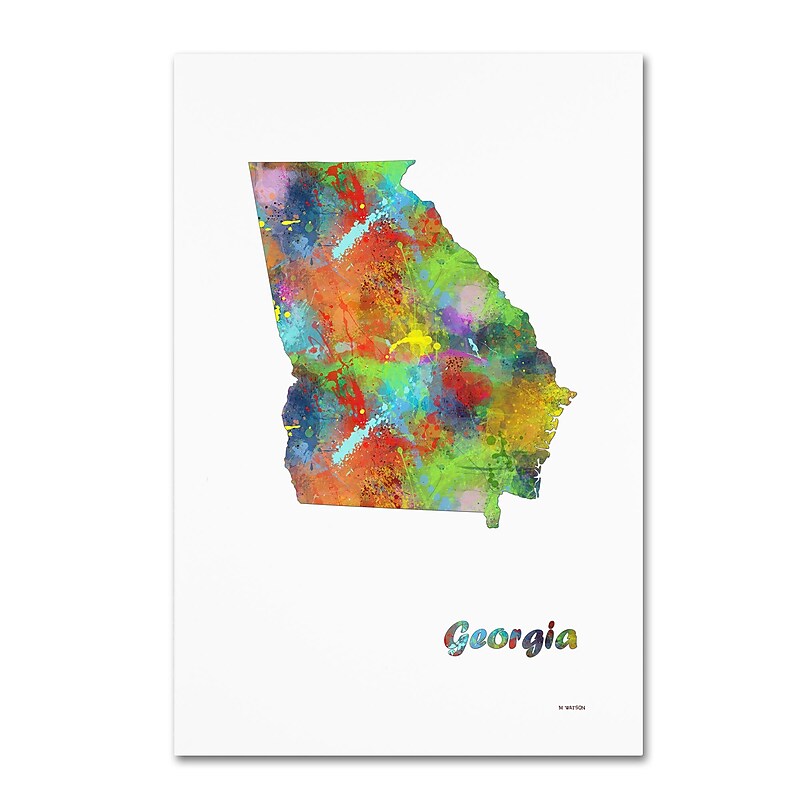 Trademark Fine Art Marlene Watson 'Georgia State Map-1' 12" x 19" Canvas Stretched Art Print (190836213825) image 1