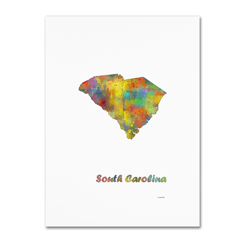Trademark Fine Art Marlene Watson 'South Carolina State Map-1' 12" x 19" Canvas Stretched Art Print (190836217885) image 1