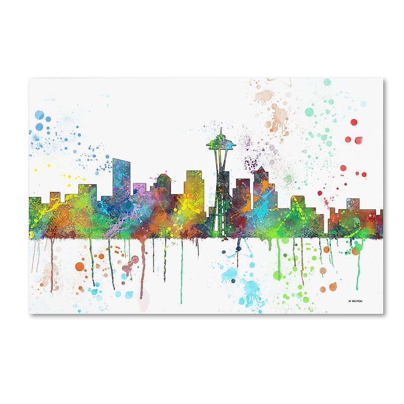 Trademark Fine Art Marlene Watson 'Seattle Washington Skyline Mclr-1' 12" x 19" Canvas Stretched (190836210749) image 1