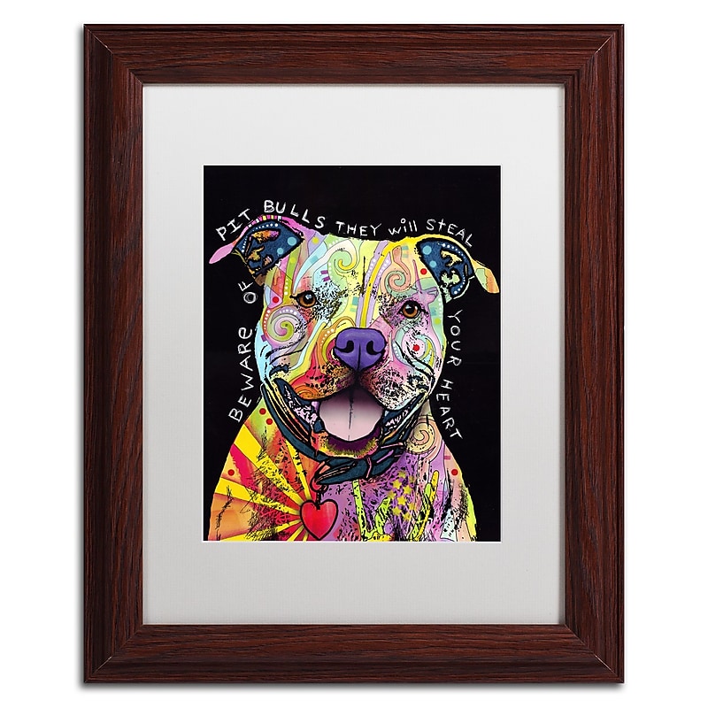 Trademark Fine Art Dean Russo 'Beware of Pit Bulls' 11" x 14" Matted Framed Art Print (190836151509) image 1