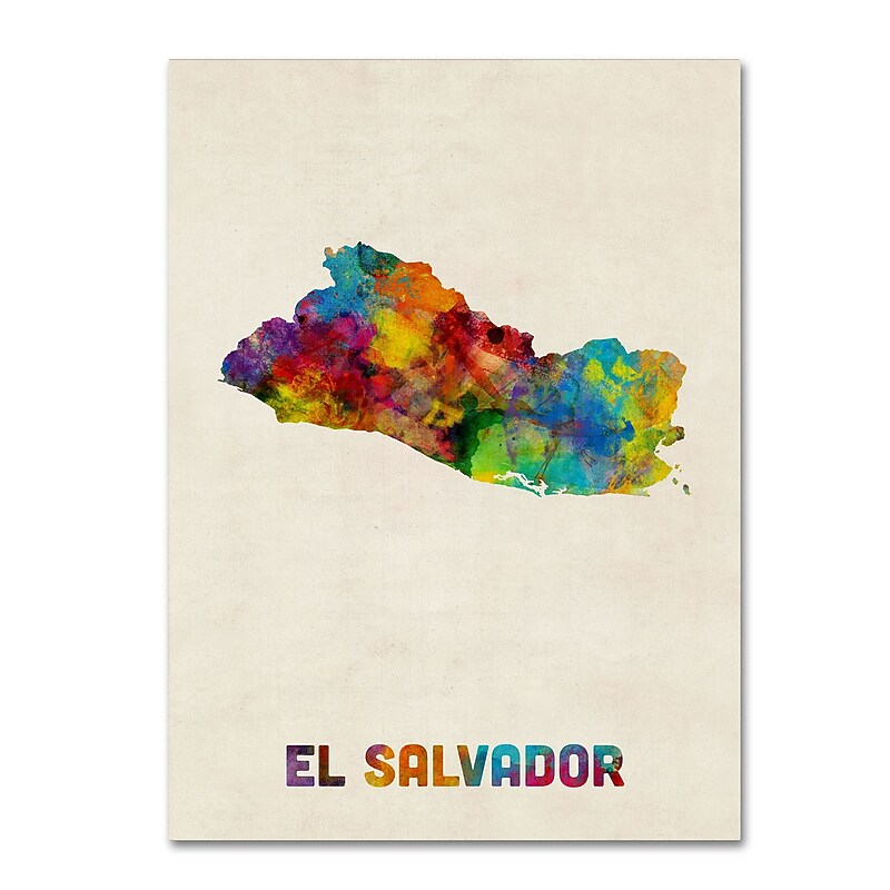 Trademark Fine Art Michael Tompsett 'El Salvador Watercolor Map' 14" x 19" Canvas Stretched (190836022151) image 1