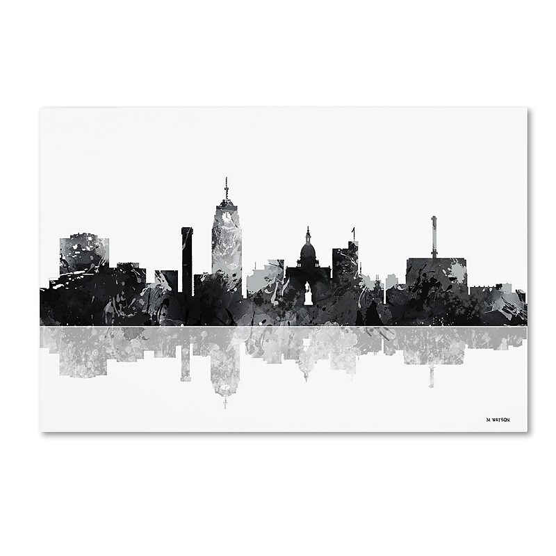 Trademark Fine Art Marlene Watson 'Lansing Michigan Skyline BG-1' 12" x 19" Canvas Stretched Art Print (190836194087) image 1