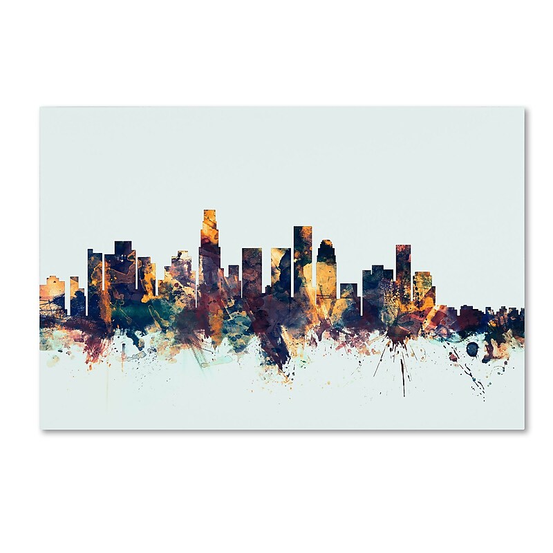 Trademark Fine Art Michael Tompsett 'Los Angeles CA Skyline Blue' 12" x 19" Canvas Stretched Art Print (190836083084) image 1
