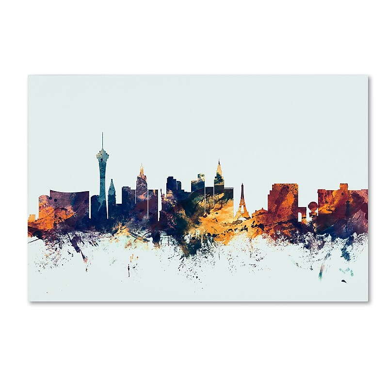 Trademark Fine Art Michael Tompsett 'Las Vegas Nevada Skyline Blue' 12" x 19" Canvas Stretched Art Print (190836085606) image 1