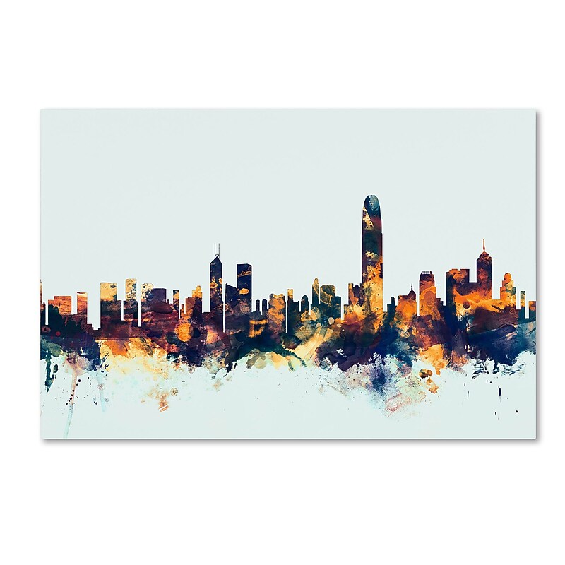 Trademark Fine Art Michael Tompsett 'Hong Kong Skyline Blue' 12" x 19" Canvas Stretched Art Print (190836083022) image 1