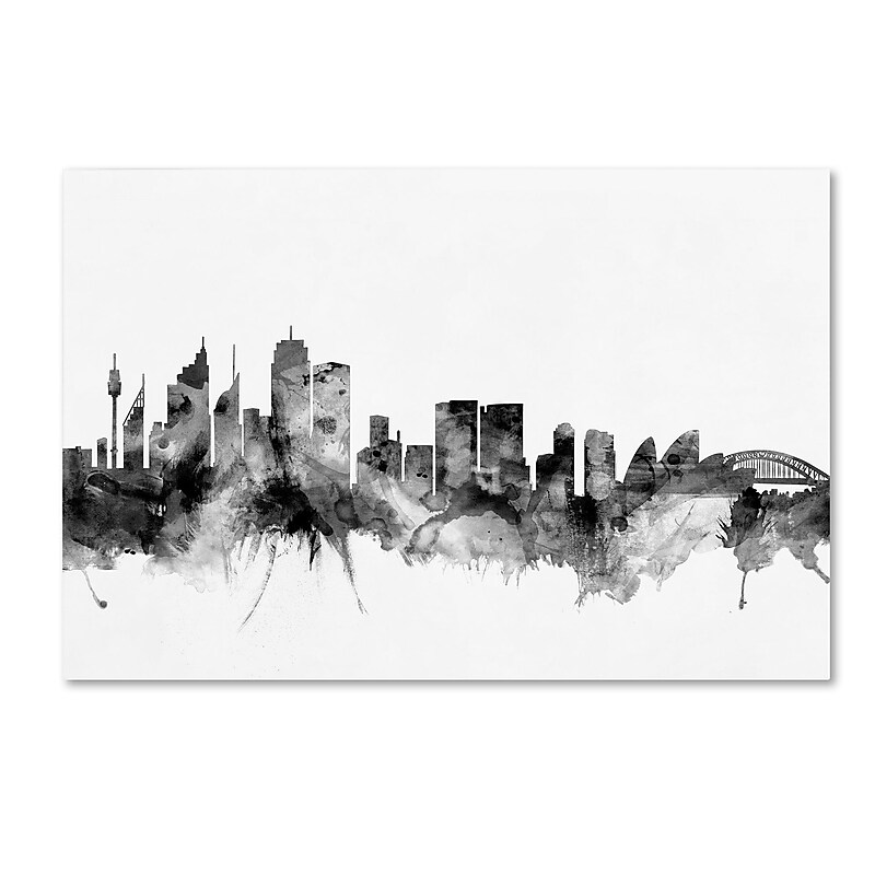 Trademark Fine Art Michael Tompsett 'Sydney Australia Skyline B&W' 12" x 19" Canvas Stretched Art Print (190836078462) image 1