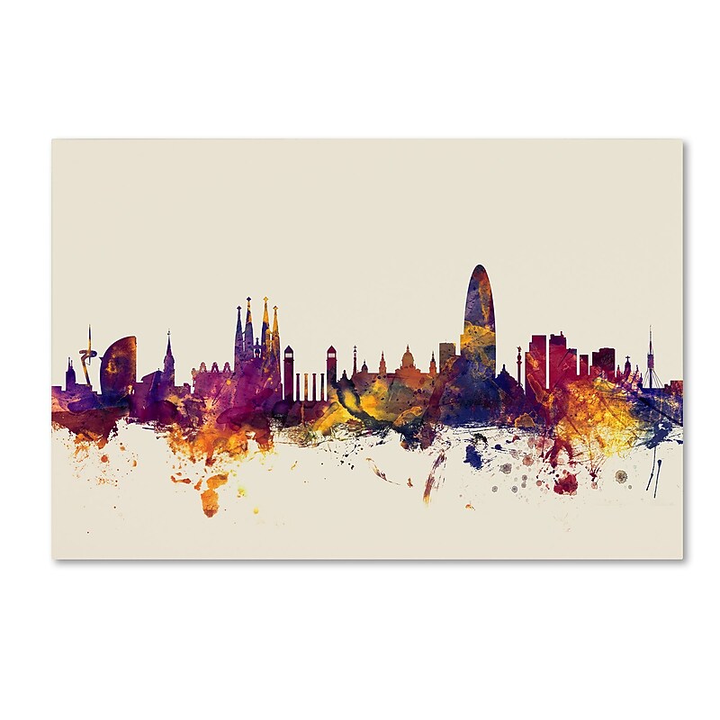 Trademark Fine Art Michael Tompsett 'Barcelona Spain Skyline' 12" x 19" Canvas Stretched Art Print (190836024070) image 1