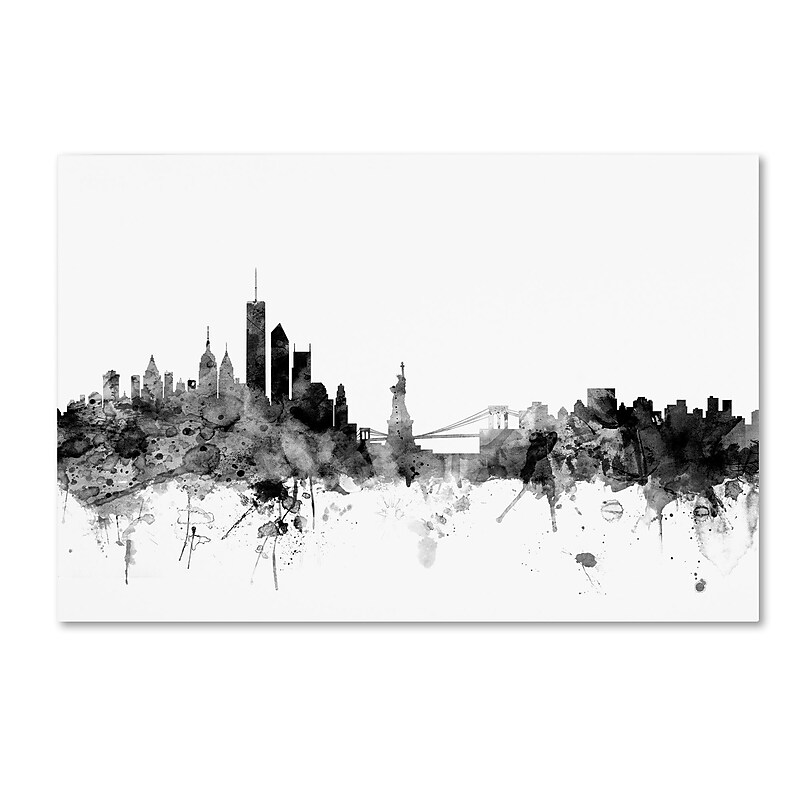 Trademark Fine Art Michael Tompsett 'New York Skyline B&W' 12" x 19" Canvas Stretched Art Print (190836032372) image 1