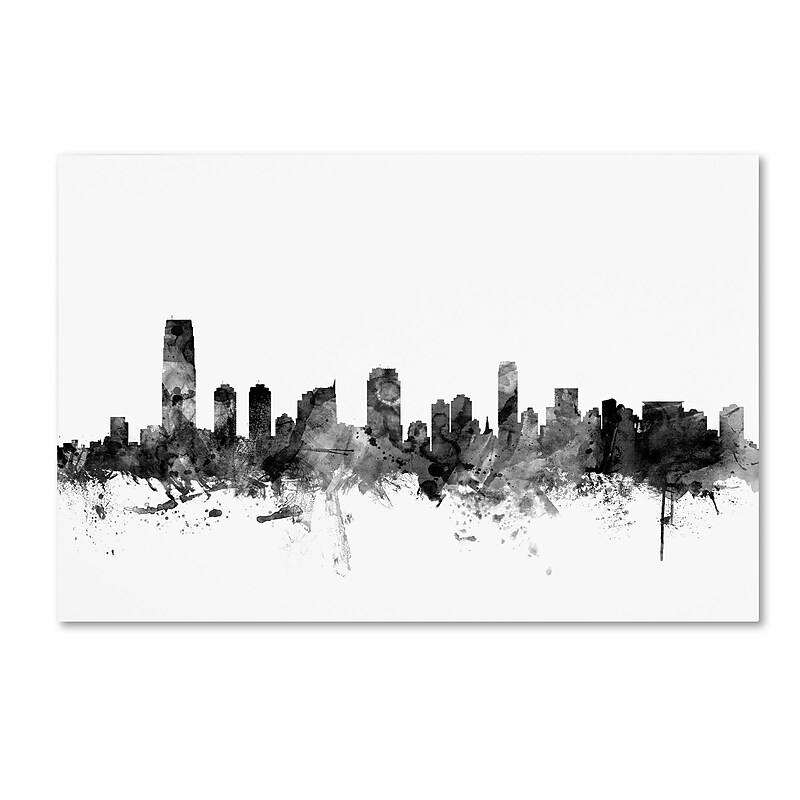 Trademark Fine Art Michael Tompsett 'Jersey City NJ Skyline B&W' 12" x 19" Canvas Stretched (190836081967) image 1