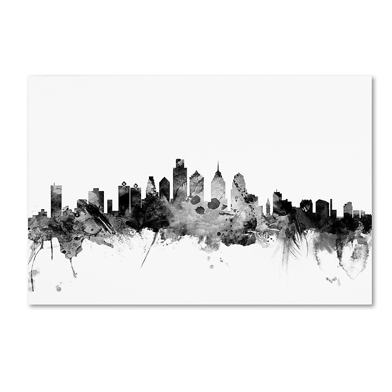 Trademark Fine Art Michael Tompsett 'Philadelphia PA Skyline B&W' 12" x 19" Canvas (190836106585) image 1