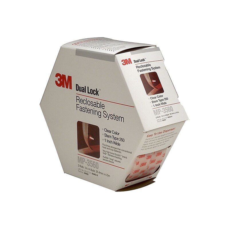 3M Dual Lock 1"W x 176.4"L Reclosable Hook and Loop Fasteners, Clear, 2/Pack (MP-3560) image 1