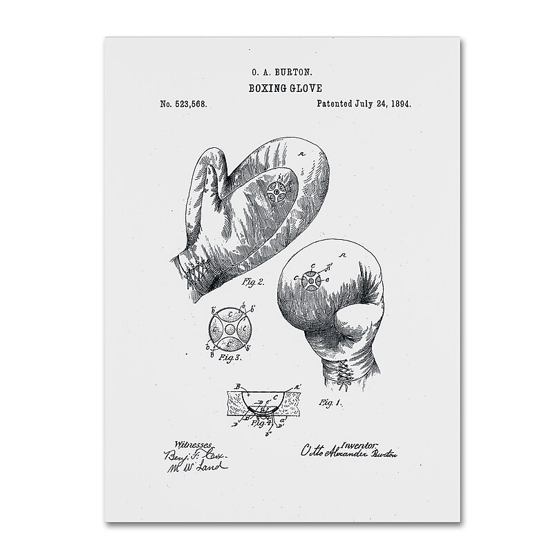 Trademark Fine Art Claire Doherty 'Boxing Gloves Patent 1894 White' 14" x 19" Canvas (886511939233) image 1