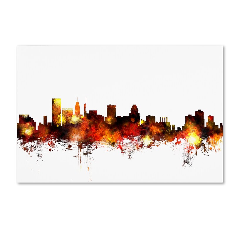 Trademark Fine Art Michael Tompsett 'Baltimore Maryland Skyline Red' 12" x 19" Canvas Stretched Art Print (190836094868) image 1