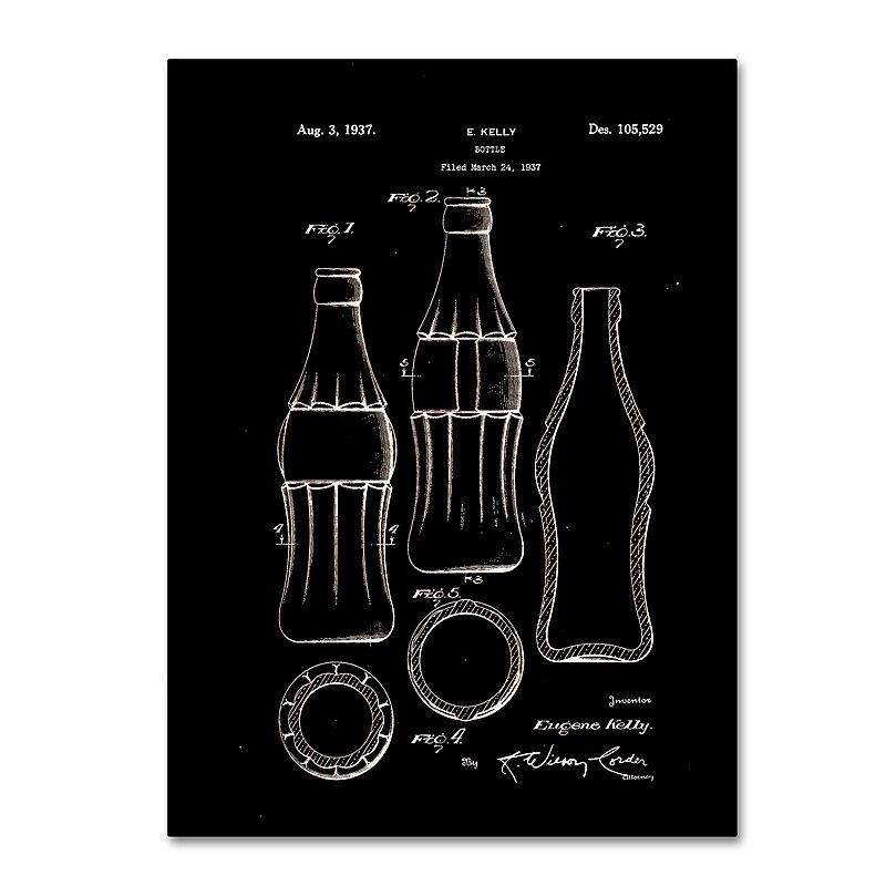 Trademark Fine Art Claire Doherty 'Coca Cola Bottle Patent 1937 Black' 14" x 19" Canvas (886511940178) image 1