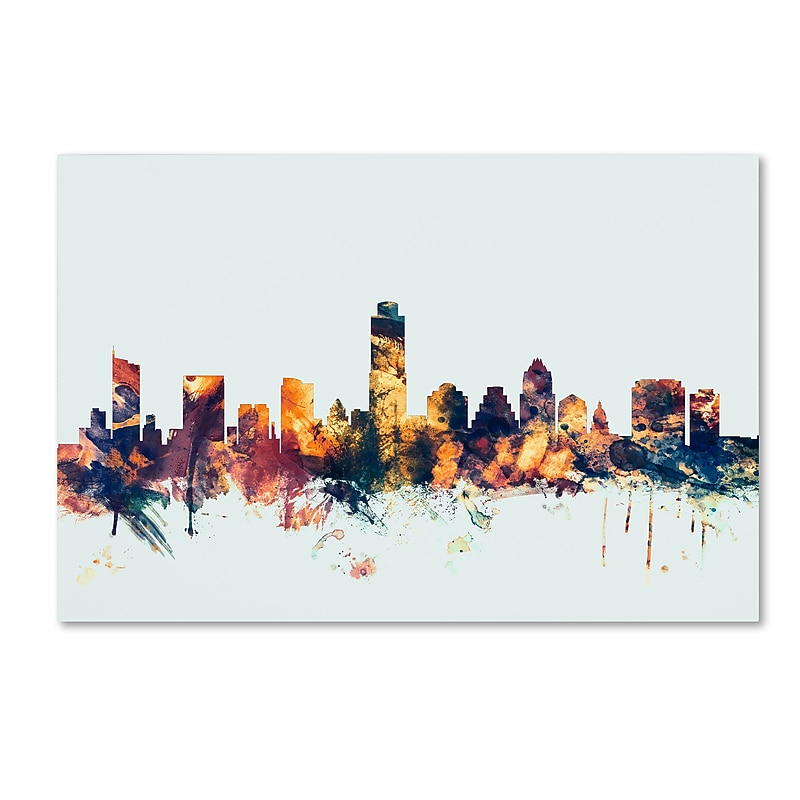 Trademark Fine Art Michael Tompsett 'Austin Texas Skyline Blue' 12" x 19" Canvas Stretched Art Print (190836084807) image 1