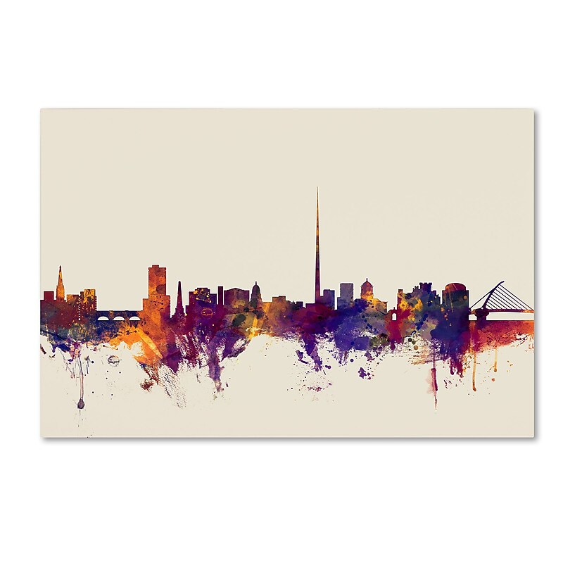 Trademark Fine Art Michael Tompsett 'Dublin Ireland Skyline' 12" x 19" Canvas  (190836026159) image 1