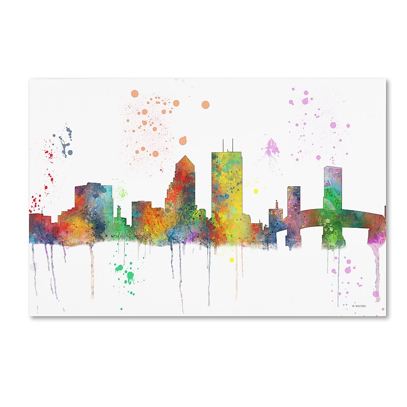 Trademark Fine Art Marlene Watson 'Jacksonville Florida Skyline Mclr-1' 12" x 19" Canvas Stretched Art Print (190836204861) image 1