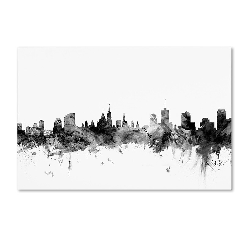 Trademark Fine Art Michael Tompsett 'Ottawa Canada Skyline B&W' 12" x 19" Canvas Stretched (190836111367) image 1