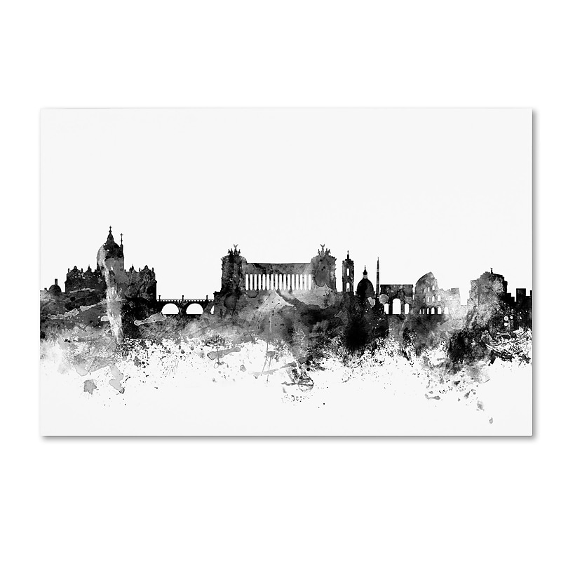 Trademark Fine Art Michael Tompsett 'Rome Italy Skyline B&W' 12" x 19" Canvas Stretched (190836110346) image 1