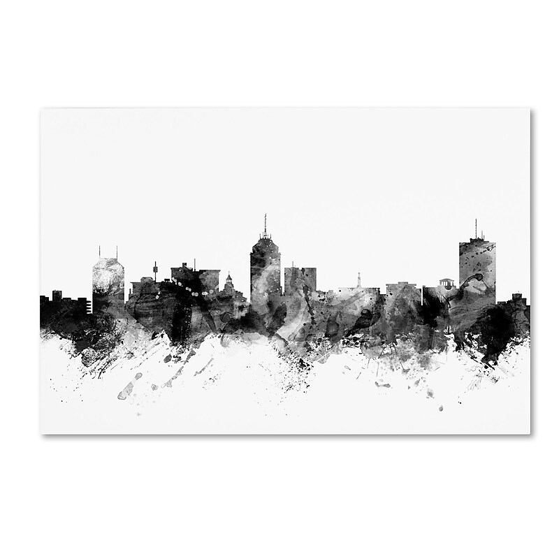 Trademark Fine Art Michael Tompsett 'Fresno California Skyline BW' 12" x 19" Canvas Art Print (190836081486) image 1