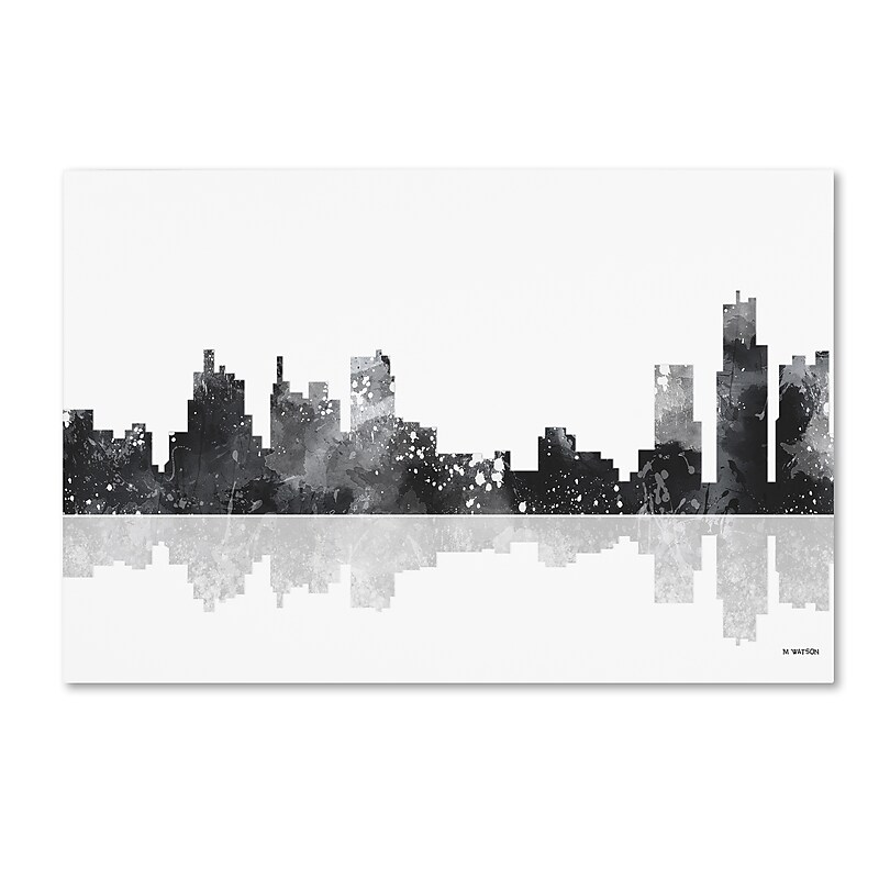 Trademark Fine Art Marlene Watson 'Detroit Michigan Skyline BG-1' 12" x 19" Canvas Stretched (190836192823) image 1