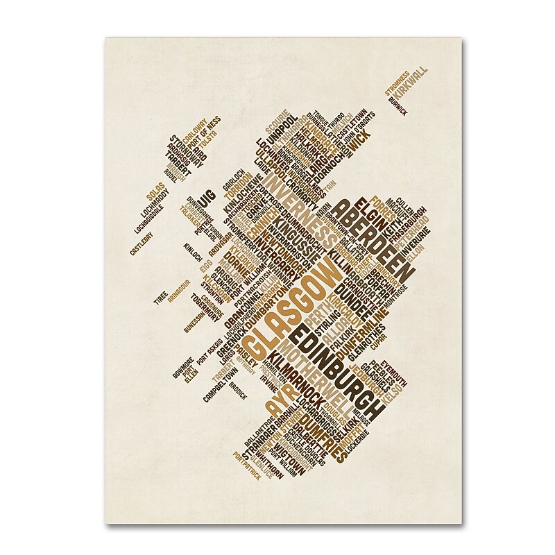 Trademark Fine Art Michael Tompsett 'Scotland Typography Text Map 6' 14" x 19" Canvas  (190836015931) image 1