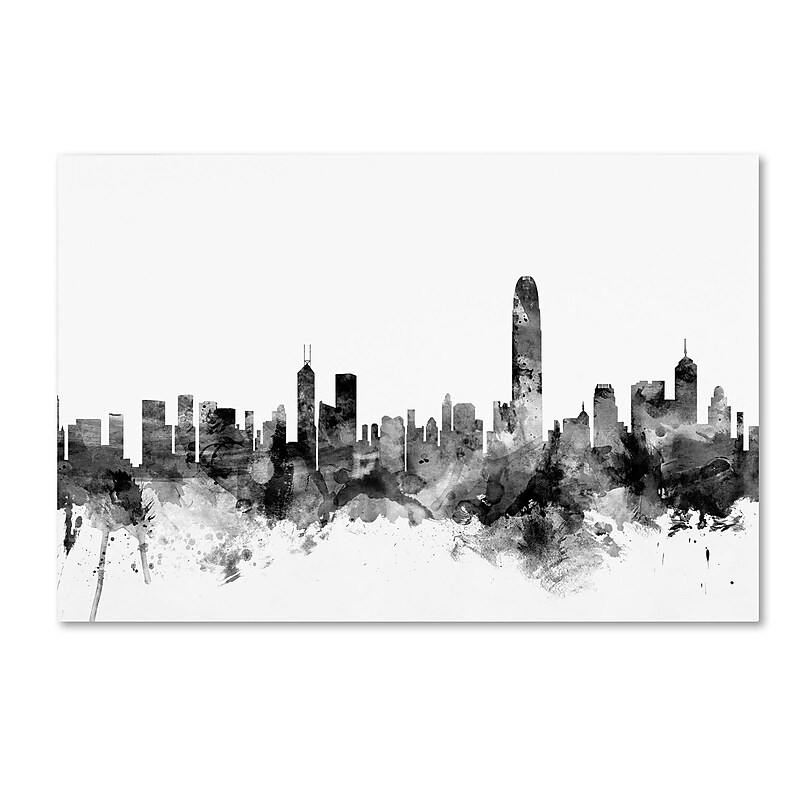Trademark Fine Art Michael Tompsett 'Hong Kong Skyline B&W' 12" x 19" Canvas Stretched Art Print (190836107063) image 1
