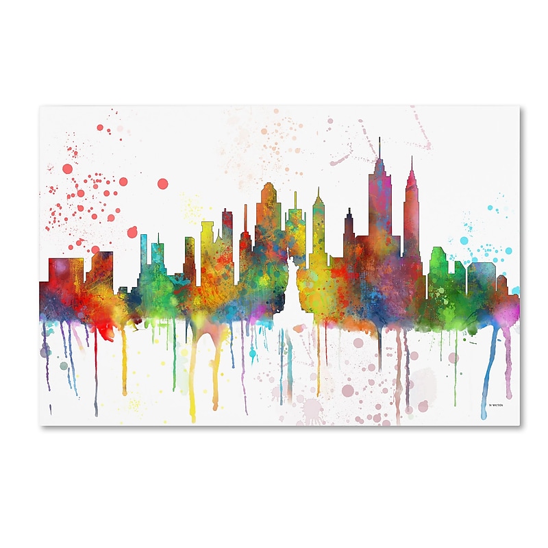 Trademark Fine Art Marlene Watson 'New York New York Skyline Mclr-1' 12" x 19" Canvas Stretched (190836207800) image 1