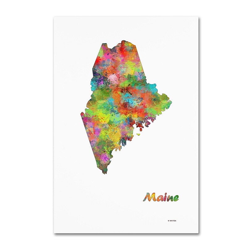 Trademark Fine Art Marlene Watson 'Maine State Map-1' 12" x 19" Canvas Stretched Art Print (190836214945) image 1