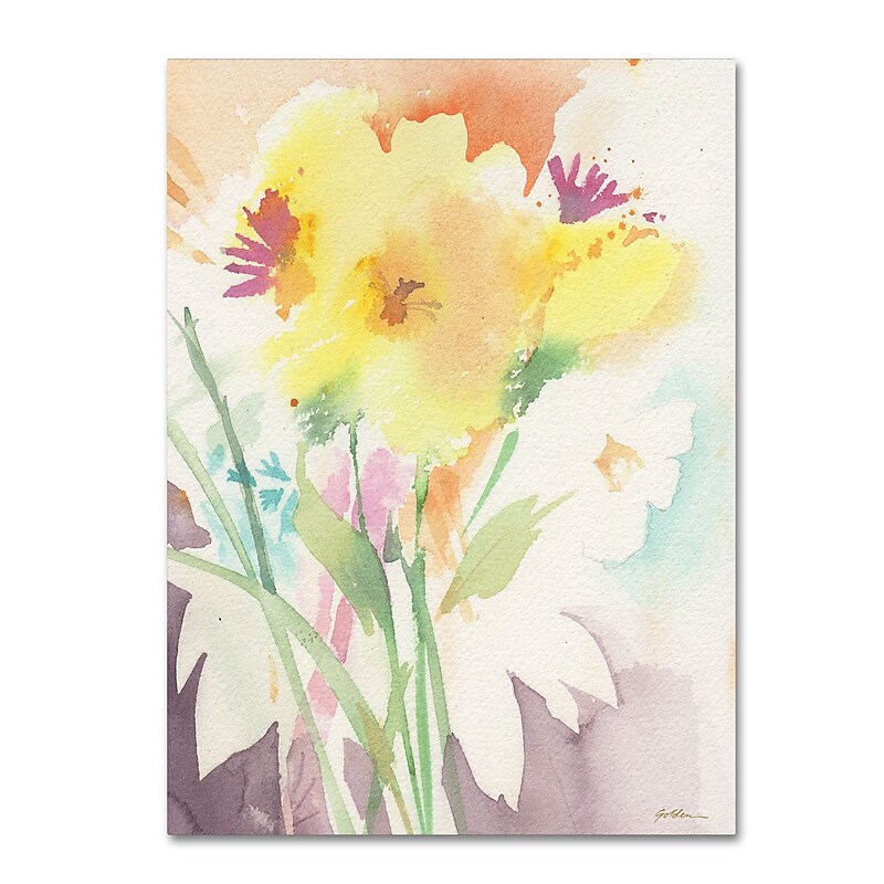 Trademark Fine Art Sheila Golden 'Yellow Flower Blossoming' 14" x 19" Canvas Stretched Art Print (190836240104) image 1